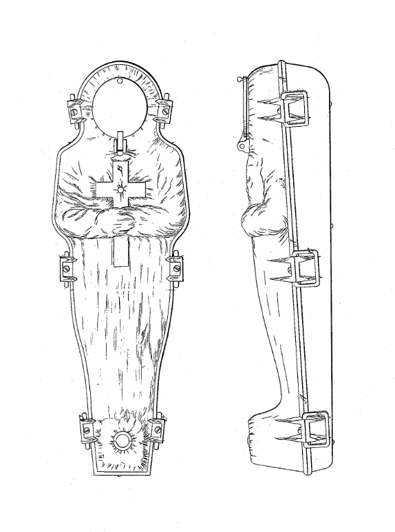 Sketch of Fisk Iron Coffin that lady in red was buried in
